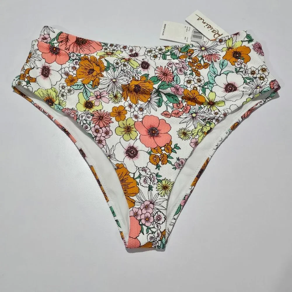 Raisins Floral-Print Textured High-Waist Bikini Bottoms Size X-Large